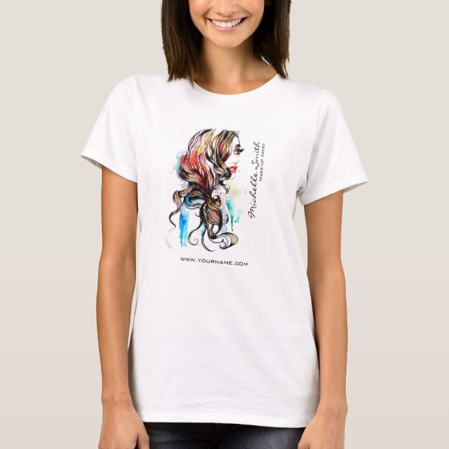 Camiseta Resumen Tinta acuarela colorida maquillaje femenin (Anverso)