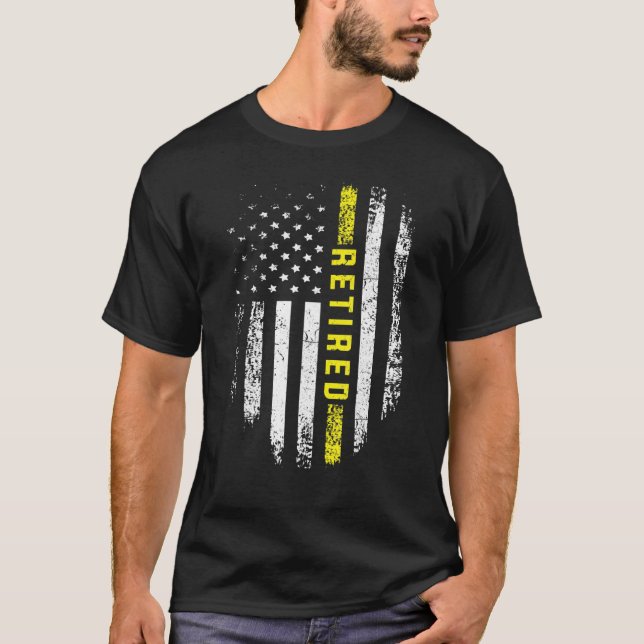 Camiseta Retired 911 Dispatcher   Thin Yellow Line Flag (Anverso)