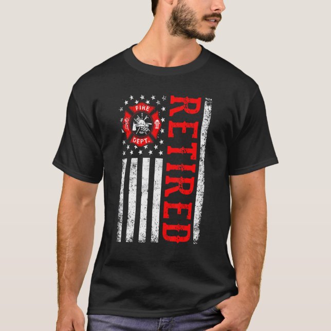 Camiseta Retired Firefighter American Flag Funny Retirement (Anverso)