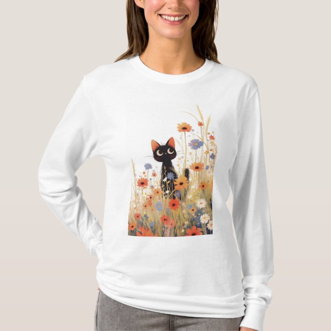 Camiseta Retiro de Flor de Gato Negro (Anverso)
