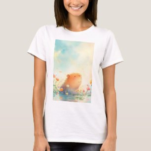 Camiseta Retiro de flores de capibara en estanque