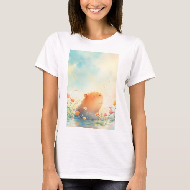 Camiseta Retiro de flores de capibara en estanque (Anverso)