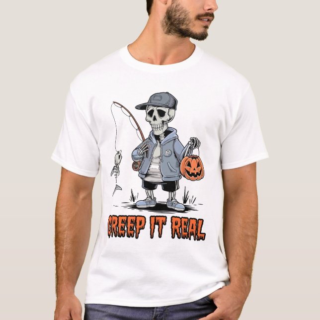 Camiseta retorcerla, pescar halloween (Anverso)