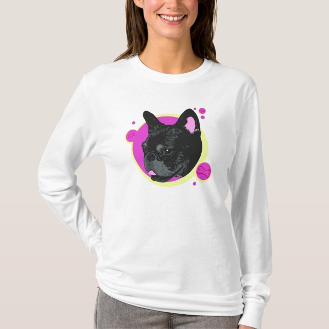 Camiseta retra artística del bulldog francés de (Anverso)