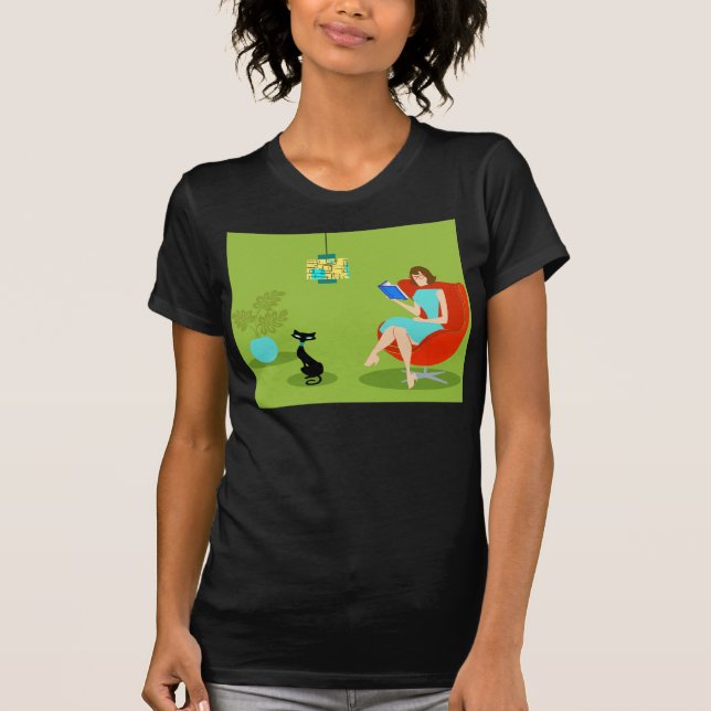 Camiseta retra de la mujer de la lectura (Anverso)
