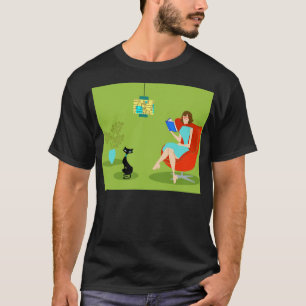 Camiseta retra de la mujer de la lectura