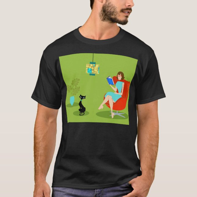 Camiseta retra de la mujer de la lectura (Anverso)