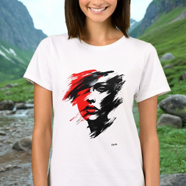 Camiseta Retrato Abstracto - Pincelada Dramática Negra y Ro (Subido por el creador)