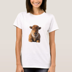 Camiseta Retrato Adorable de Bisonte Bebé sobre Fondo Negro