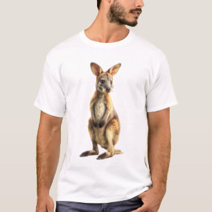 Camiseta Retrato Adorable de Wallaby Impresión de Arte Fino