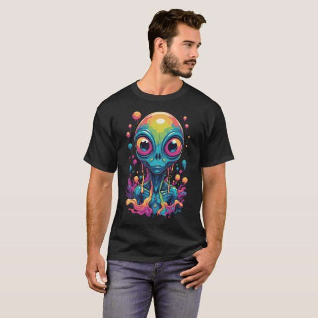 Camiseta retrato alienígena psicodélico (Anverso completo)