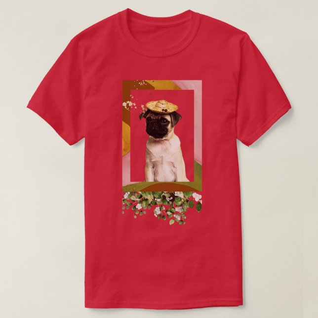 Camiseta Retrato animal del grupo de flores de la pug cuta (Diseño del anverso)