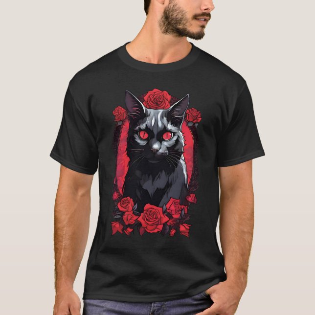 Camiseta Retrato animal gótico | Gato negro (Anverso)