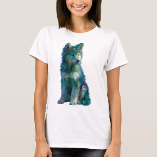 Camiseta Retrato artístico de cachorro de lobo husky teal p