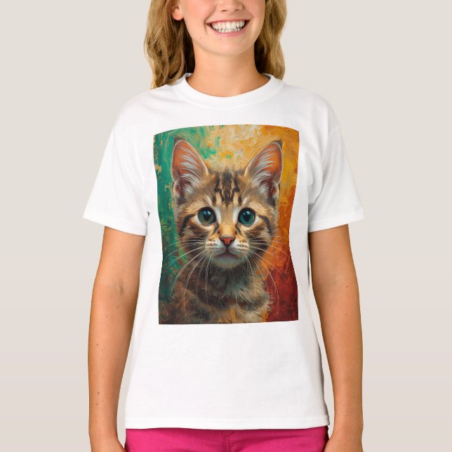 Camiseta Retrato artístico de gatitos - Pintura vibrante de (Anverso)