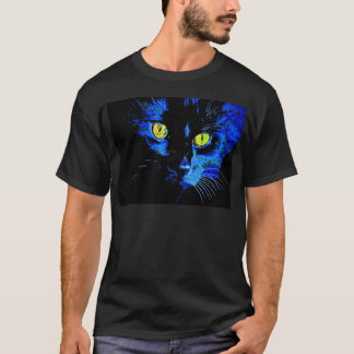 Camiseta Retrato artístico de gato negro con E amarillo lla