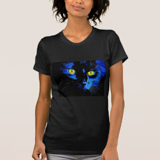 Camiseta Retrato artístico de gato negro con E amarillo lla