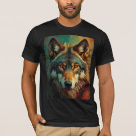 Camiseta Retrato artístico de lobo - Tee de pintura de acei