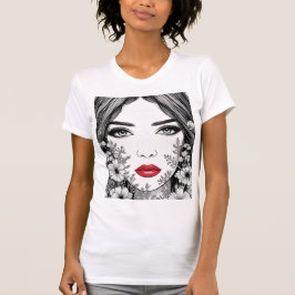 Camiseta Retrato artístico elegante de líneas femeninas - c