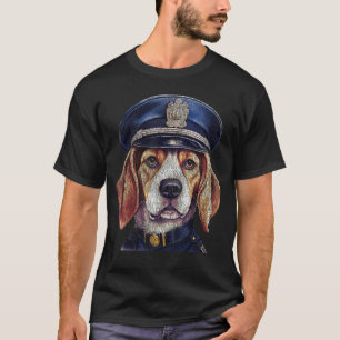 Camiseta Retrato beagle gracioso en Gorra de policía para a