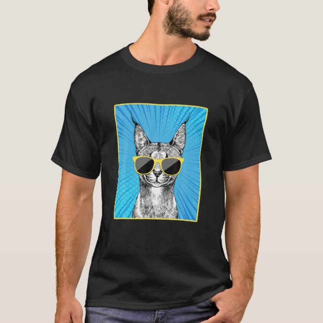 Camiseta Retrato Caracal Pop Art Gato Salvaje Con Gafas De  (Anverso)