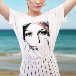 Camiseta Retrato chica ojos Bonito Arte de pintura acuarela