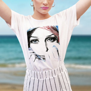 Camiseta Retrato chica ojos Bonito Arte de pintura acuarela