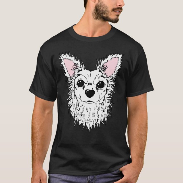 Camiseta Retrato Chihuahua Chewy blanco de larga duración (Anverso)