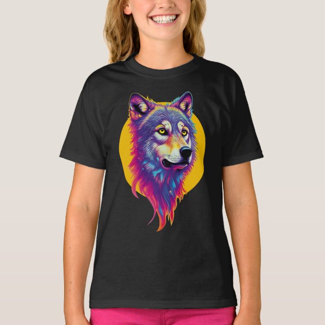 Camiseta Retrato colorido de Wolf (Anverso)
