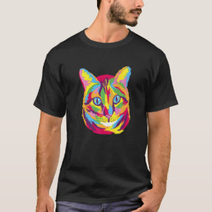 Camiseta Retrato Colorido Dibujado De Un Gato Doméstico