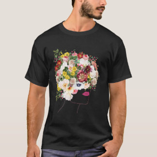 Camiseta Retrato Con Flor De Pelo Floral De Inspiración Bot
