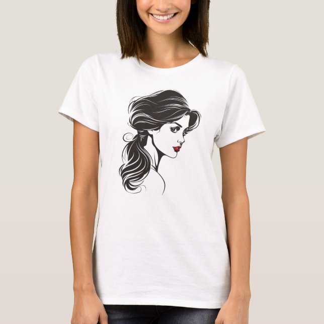 Camiseta Retrato contemporáneo romántico de moda de mujer (Anverso)
