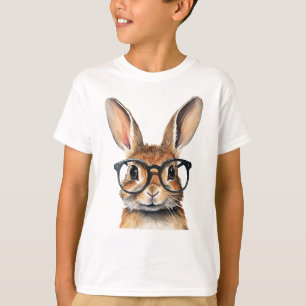 Camiseta Retrato De Acuarela Conejo Cubierto Con Gafas