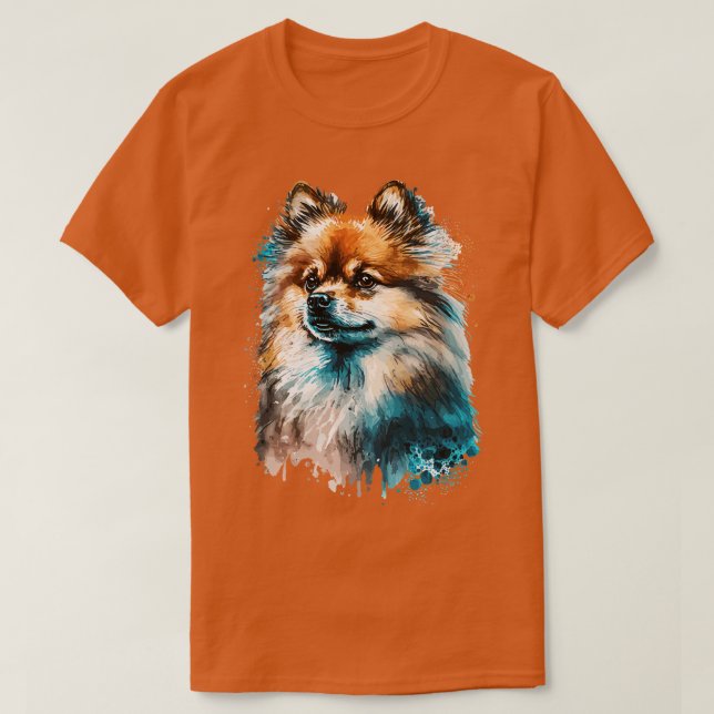 Camiseta Retrato de acuarela de perro de Pomerania (Diseño del anverso)
