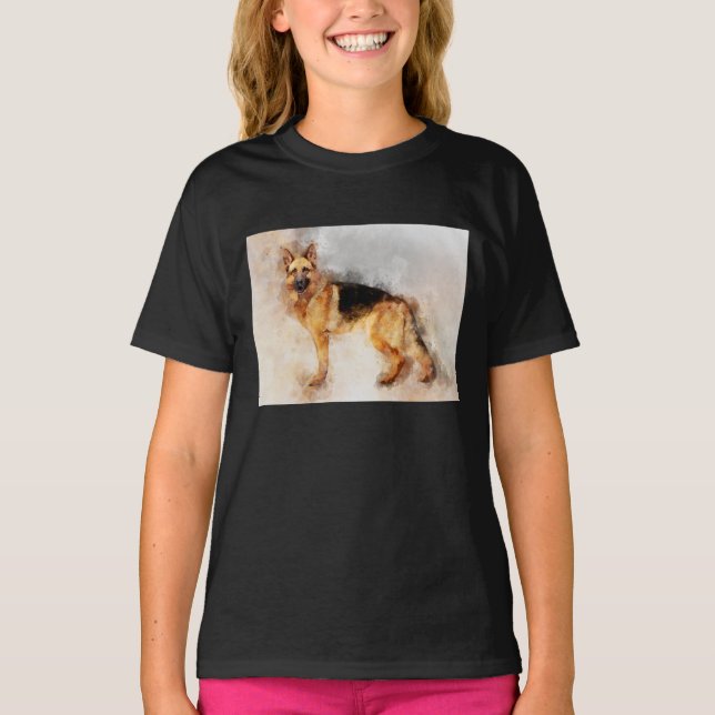 Camiseta Retrato de acuarela de perro pastor alemán 02 (Anverso)