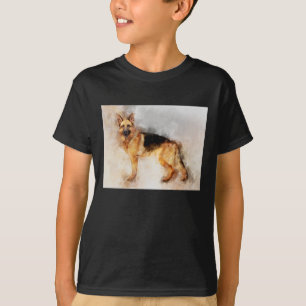 Camiseta Retrato de acuarela de perro pastor alemán 02