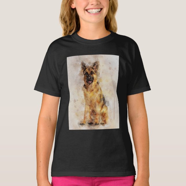 Camiseta Retrato de acuarela de perro pastor alemán 03 (Anverso)
