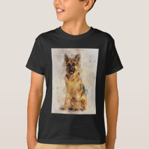 Camiseta Retrato de acuarela de perro pastor alemán 03