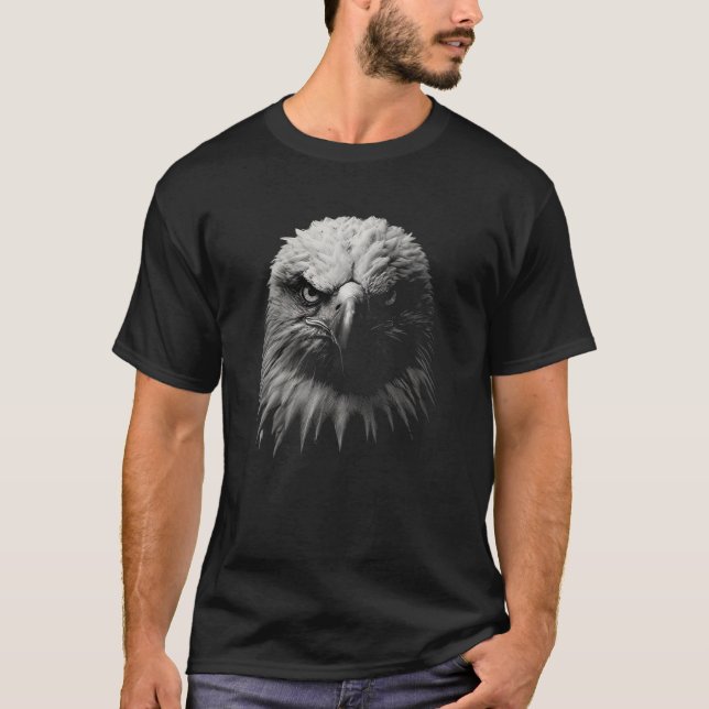 Camiseta Retrato de águila en blanco y negro (Anverso)