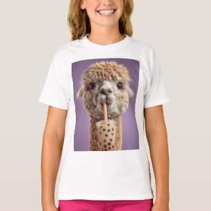Camiseta Retrato de Alpaca Esponjoso Bebiendo Boba Bubble T