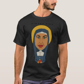 Camiseta Retrato de Amy Winehouse con hábito de monja. Arte