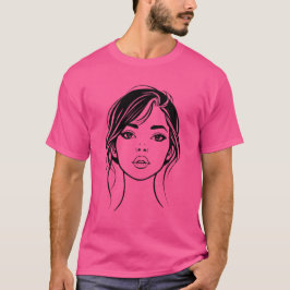 Camiseta Retrato de arte de línea de rostro femenino minima