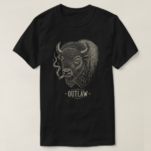 Camiseta Retrato de arte de línea vintage de bisonte fumand
