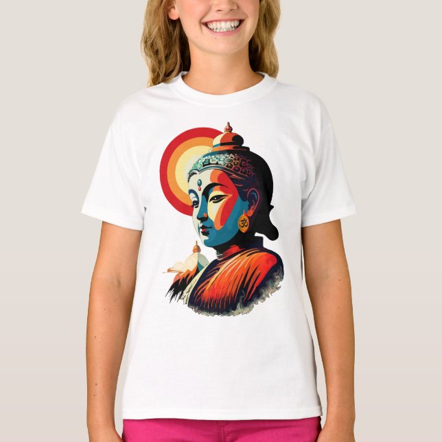Camiseta Retrato de arte pop de Buddha Lord Retro (Anverso)