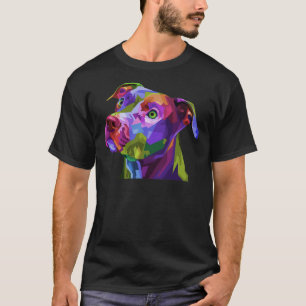 Camiseta Retrato de arte pop norteamericano Pitbull Terrier