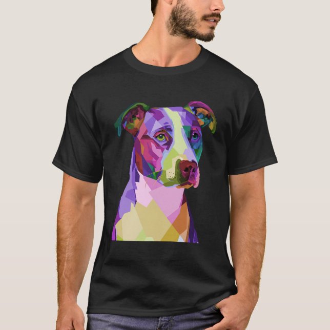 Camiseta Retrato de arte pop norteamericano Pitbull Terrier (Anverso)