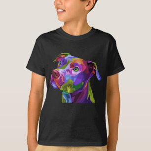 Camiseta Retrato de arte pop norteamericano Pitbull Terrier