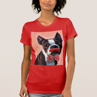 Retrato de Boston Terrier con cordón rojo de vaca 