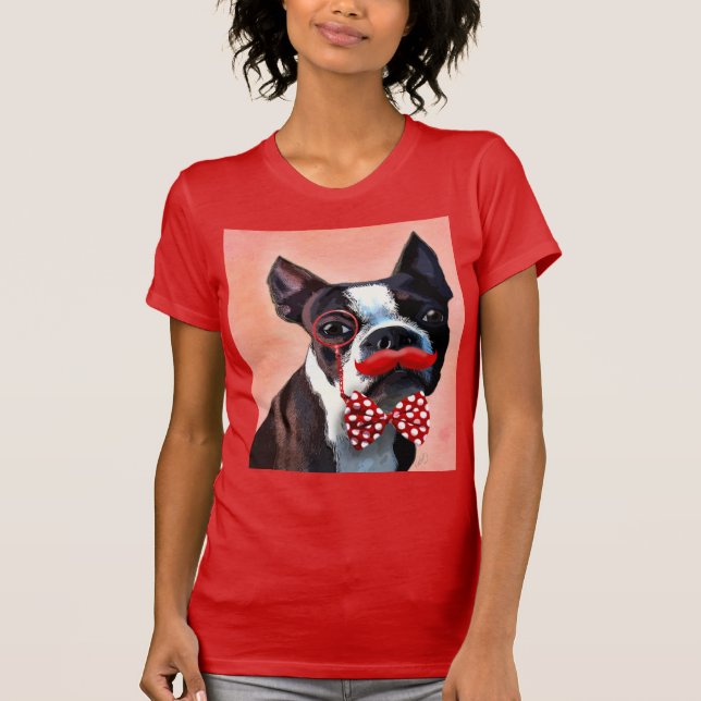 Camiseta Retrato de Boston Terrier con cordón rojo de vaca  (Anverso)