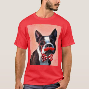 Camiseta Retrato de Boston Terrier con Red Bow Tie y 3